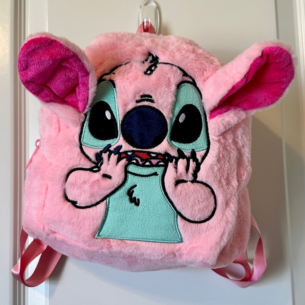 Disney Stitch Plush Mini Backpack Pink – Kids Soft Faux Fur